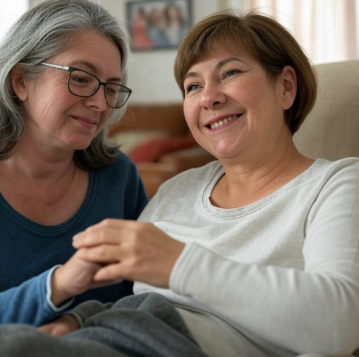 Two women comforting each other. Stock photo.