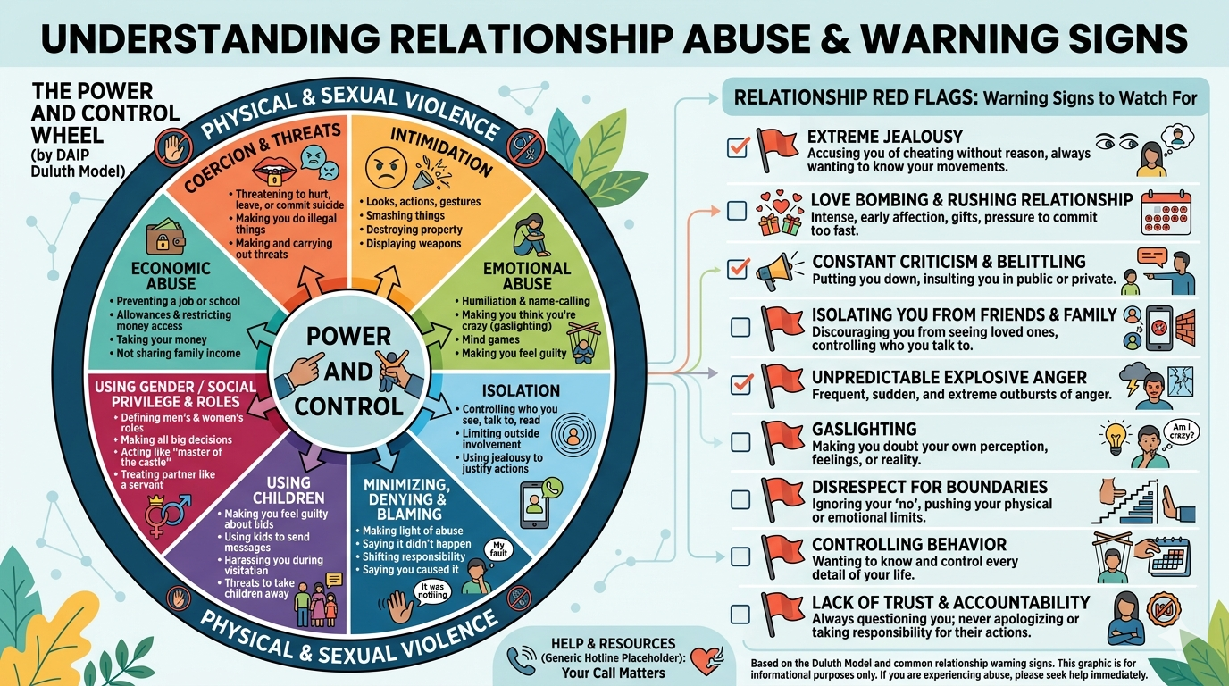 Power and Control Wheel and the list of Relationship Red Flags